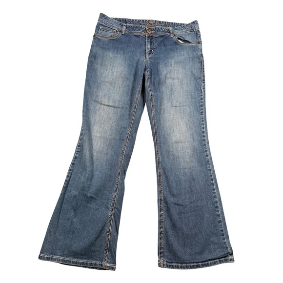 Vanity Wide Leg Bootcut Jeans Blue Medium Wash 32 Waist Stretch Boho Y2K Flare - Picture 6 of 17